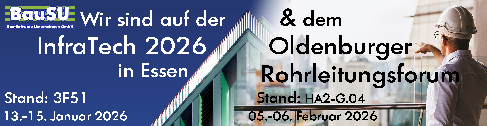 BauSU ist auf der InfraTech und dem Oldenburger Rohrleitungsforum