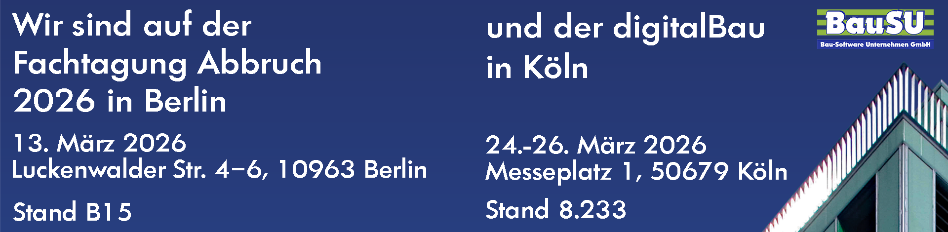 Fachtagung Abbruch 2026 und digitalBau 2026: Wir sind dabei!